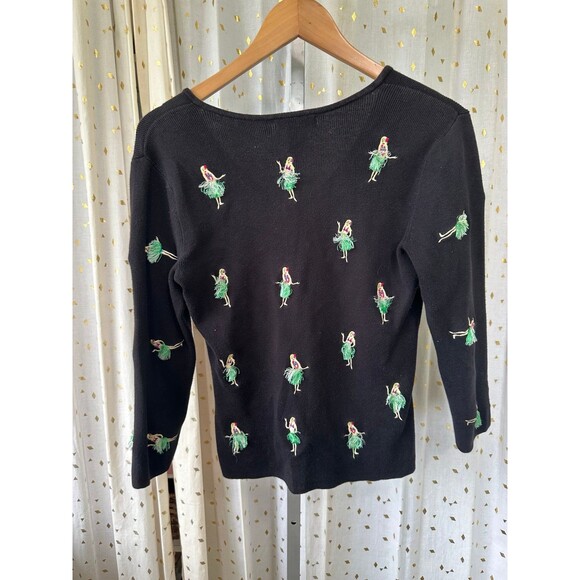 Alexandra Bartlett 90s Vintage Embroidered Hawaiian Hula Girl Knit Sweater S - Picture 4 of 6